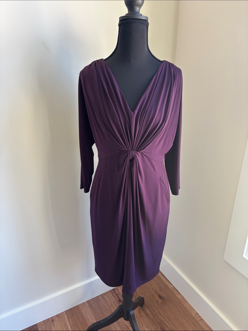 Suzi Chin for Maggy Boutique Plum Twist-Front Midi Dress